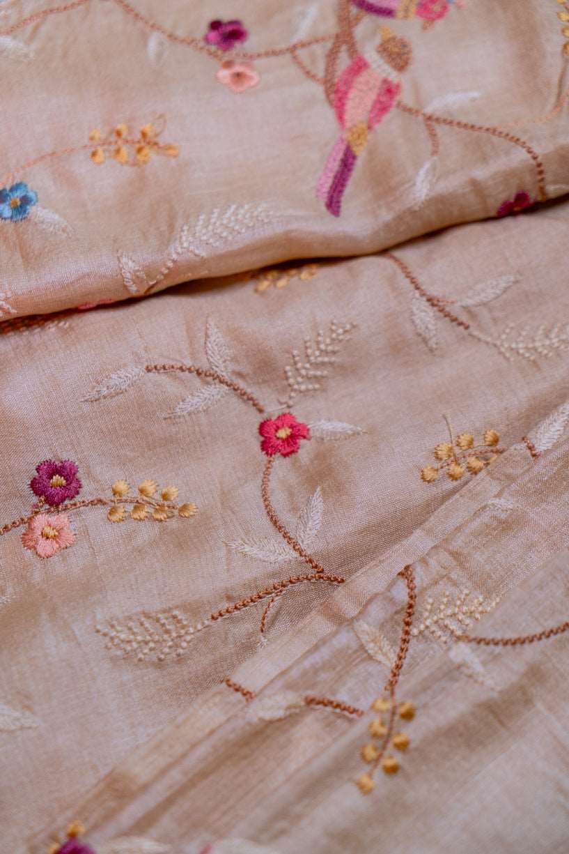 Cherry Orange Embroidery Saree-008