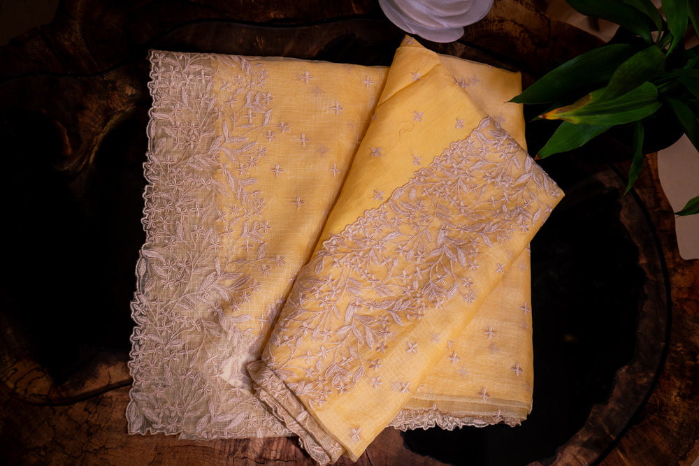 Golden Yellow Embroidery Saree-009