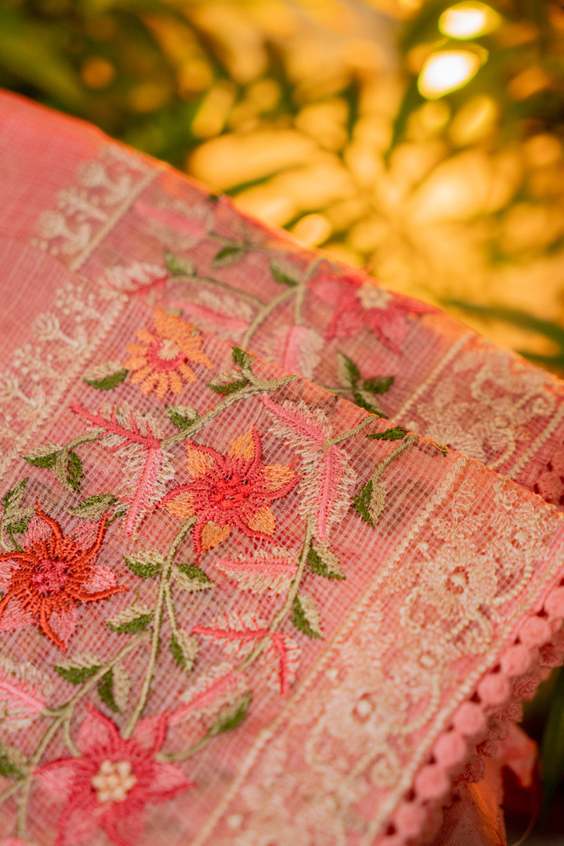 Pink Bloom Embriodery Saree-023