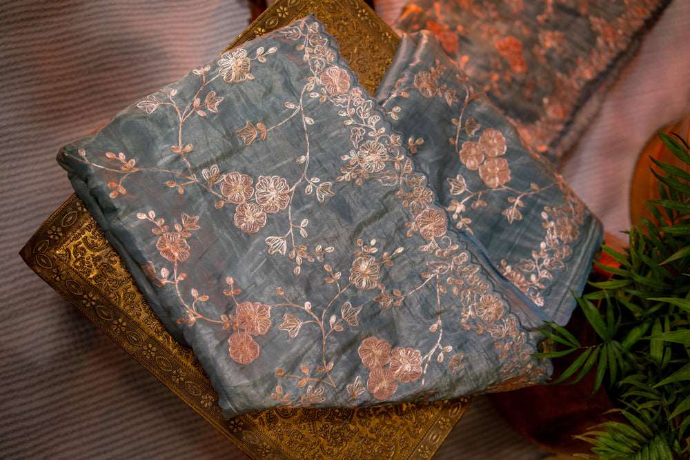 Cloud Gray Embriodery Saree-012