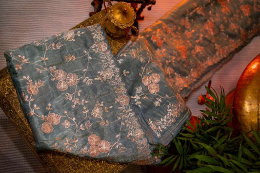 Cloud Gray Embriodery Saree-012