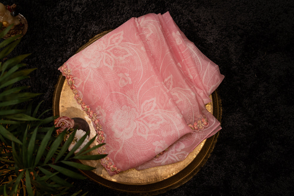 Satin Pink Embroidery Saree-028