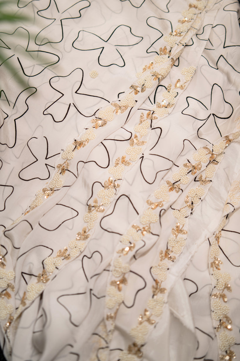 Cream Color Embroidery Saree-007