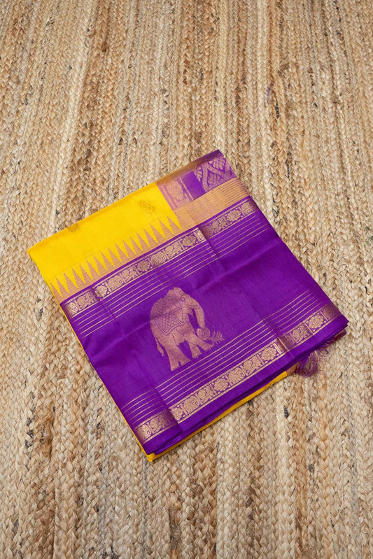 Bright Yellow With Voilet Design Plallu  Korvai Saree - 068