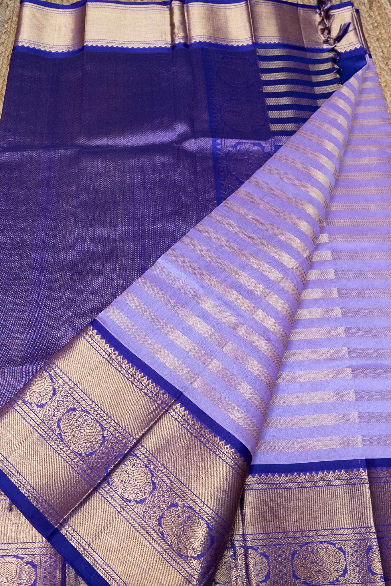 Baby Blue and Plum Purple pallu Korvai Saree - 070