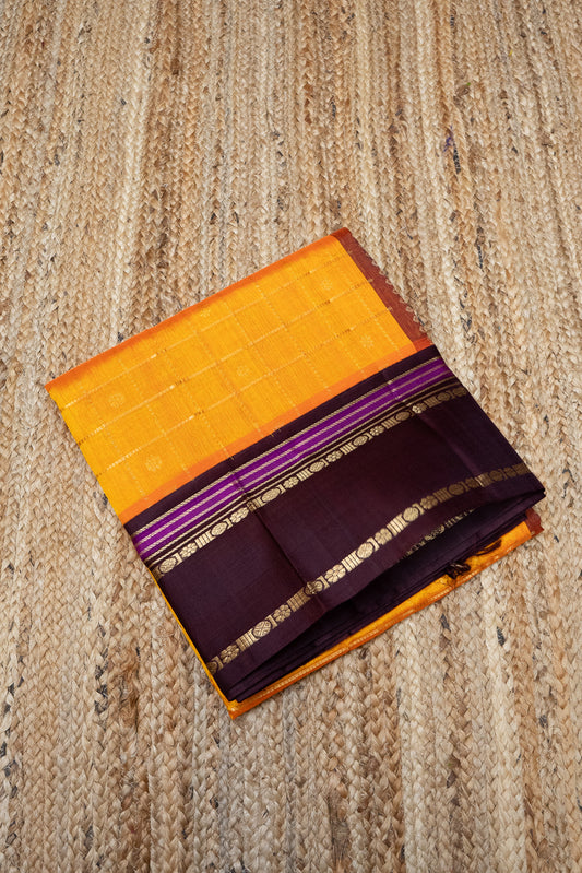 Gold yellow and Ink Black Pallu Korvai Saree - 076