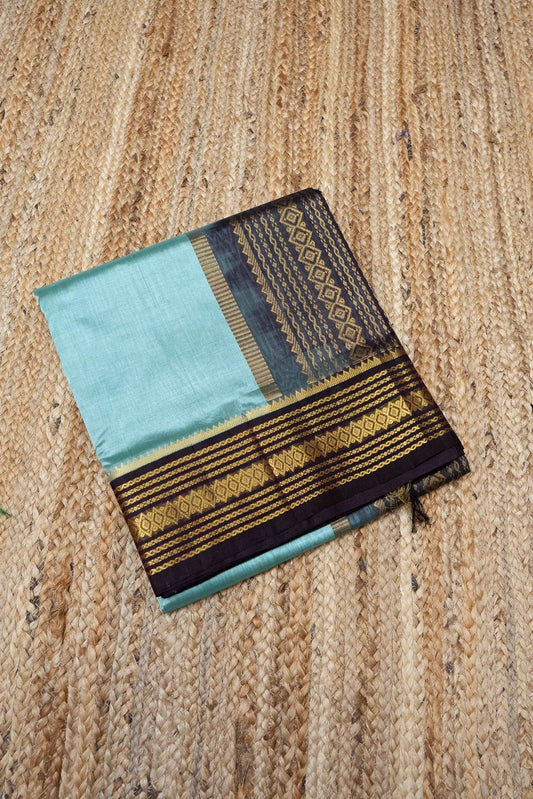 Baby Blue With Embony Black Design Pallu Korvai Saree - 081