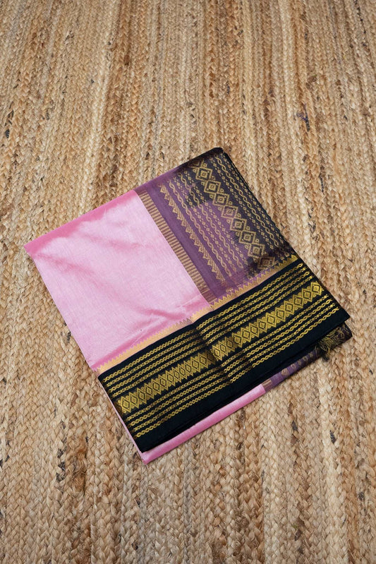 Blush Pink and Black Golden Design Pallu Korvai Saree - 085