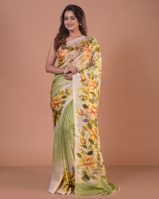 HANDPAINTED MULBERRY HANDLOOM SILK SAREE-022