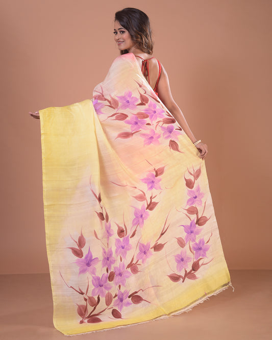 HANDPAINTED MULBERRY HANDLOOM SILK SAREE-021