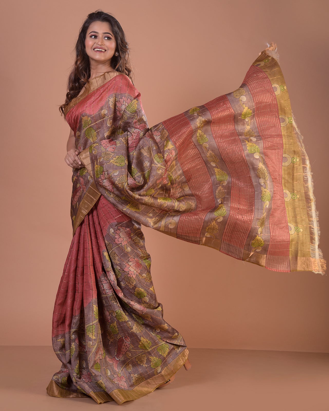 HANDPAINTED TUSSAR SILK SAREE-026 - indeloom