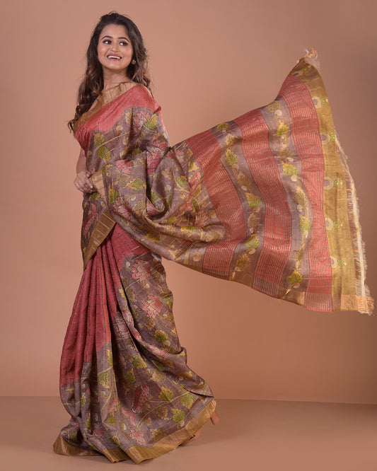 HANDPAINTED TUSSAR SILK SAREE-026