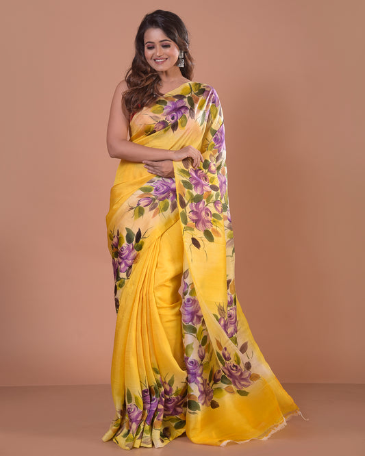 Handpainted Mulberry Handloom Silk Saree -025