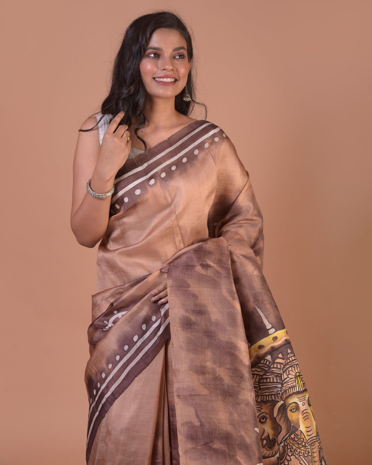 HANDPAINTED TUSSAR SILK SAREE-030