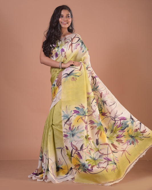 HANDPAINTED MULBERRY HANDLOOM SILK SAREE-031