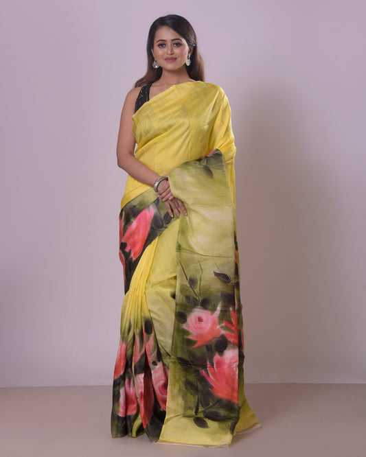 Handpainted Mulberry Handloom Silk Saree-039