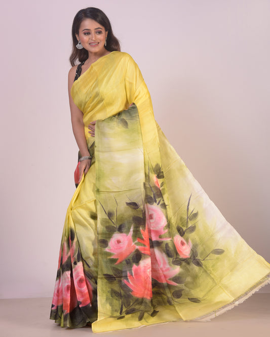 Handpainted Mulberry Handloom Silk Saree-039