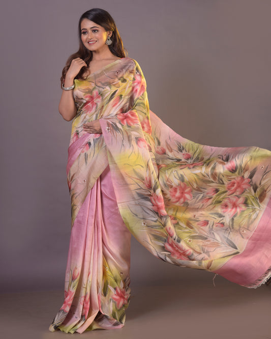 HANDPAINTED MULBERRY HANDLOOM SILK SAREE-047