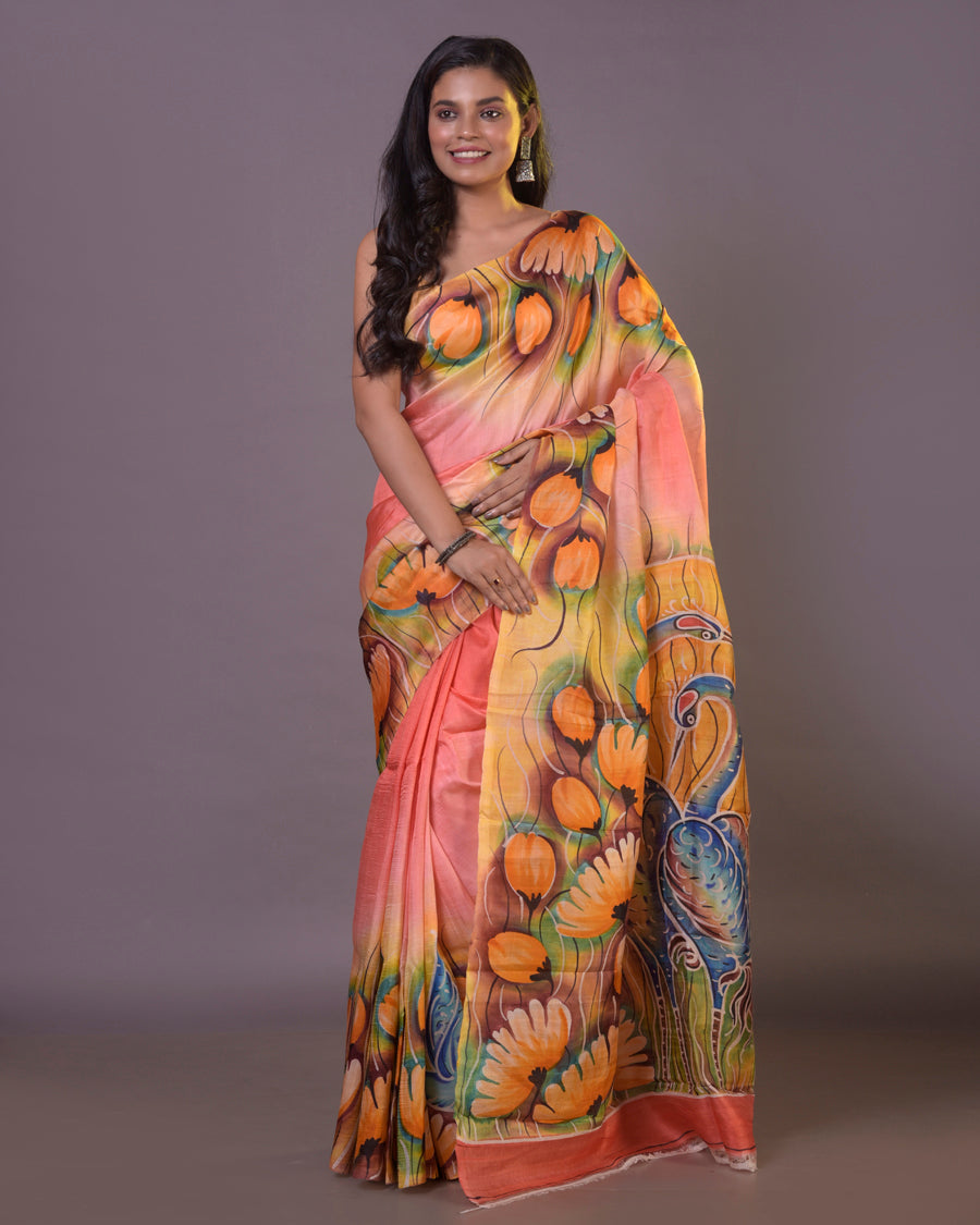 HANDPAINTED MULBERRY HANDLOOM SILK SAREE-054