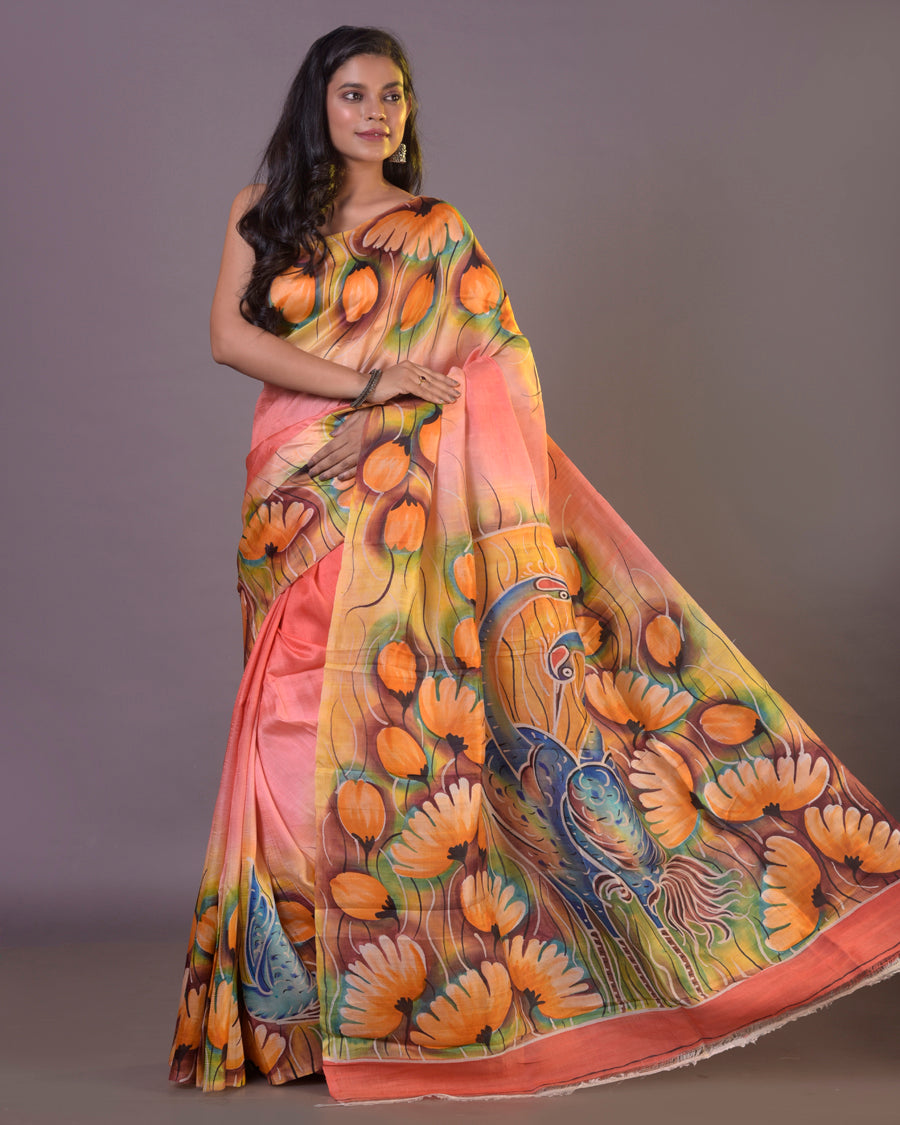 HANDPAINTED MULBERRY HANDLOOM SILK SAREE-054