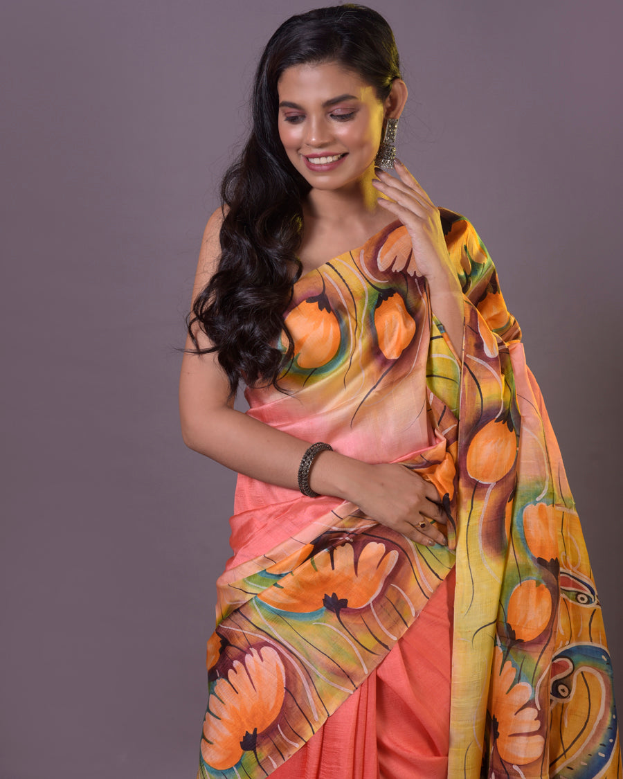 HANDPAINTED MULBERRY HANDLOOM SILK SAREE-054