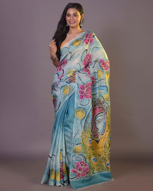 Hand Painted Mulberry Handloom Silk Saree-060