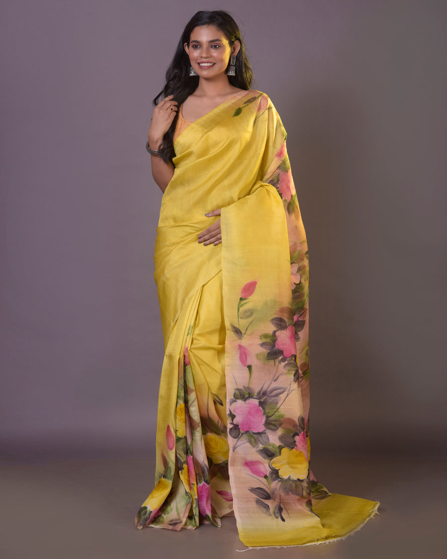 HANDPAINTED MULBERRY HANDLOOM SILK SAREE-056