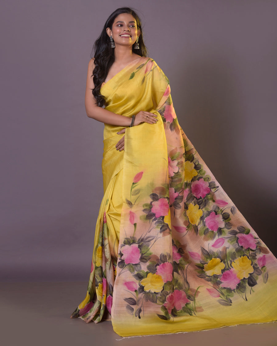 HANDPAINTED MULBERRY HANDLOOM SILK SAREE-056