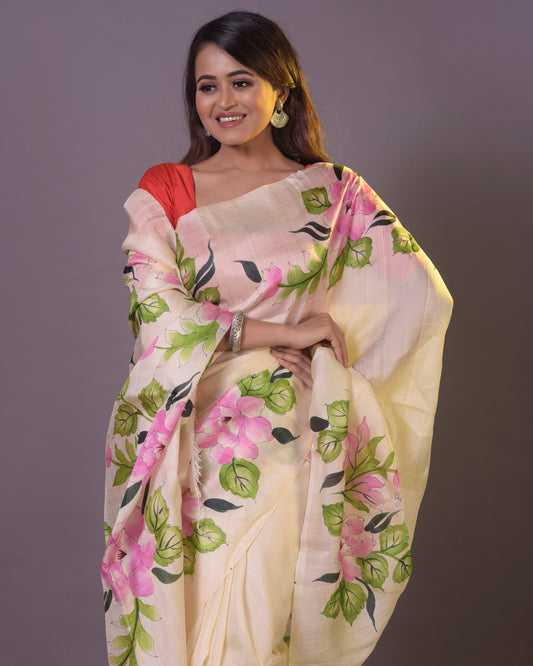 HANDPAINTED MULBERRY HANDLOOM SILK SAREE-049