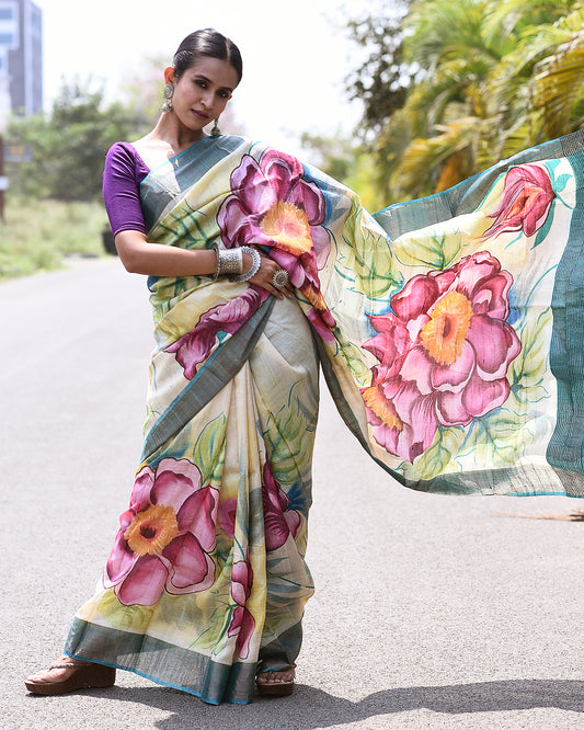 Handpainted Tussar Silk Saree-006