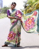 Handpainted Tussar Silk Saree-006 - indeloom