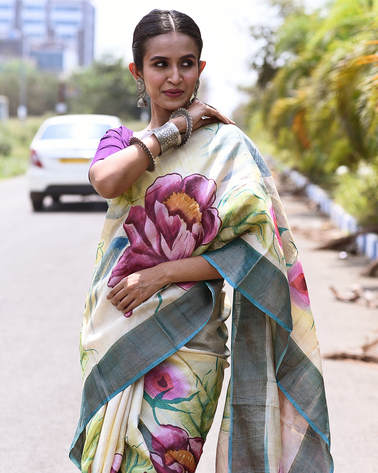 Handpainted Tussar Silk Saree-006 - indeloom