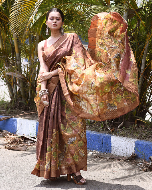 Handpainted  Tussar Silk Saree(Pre-Order)-014