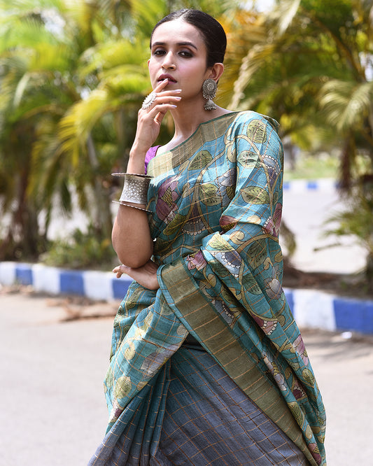 HANDPAINTED TUSSAR SILK SAREE-010