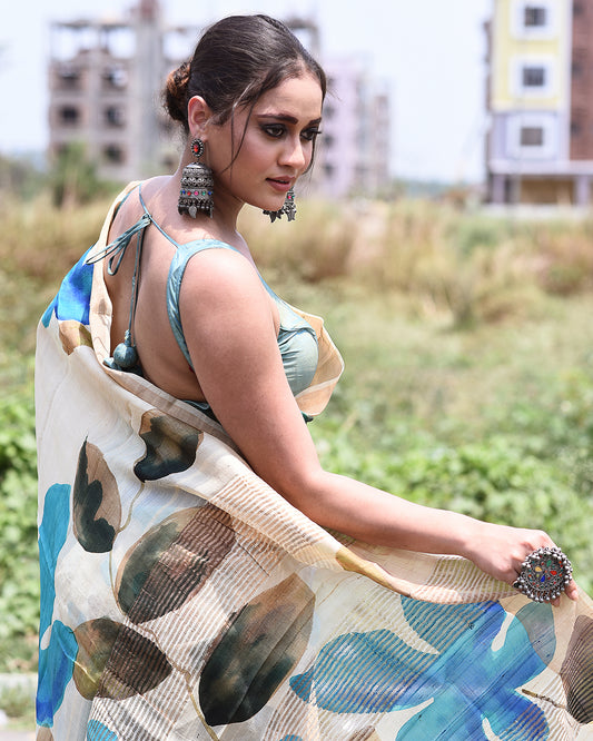 Handpainted Tussar Silk Saree-009