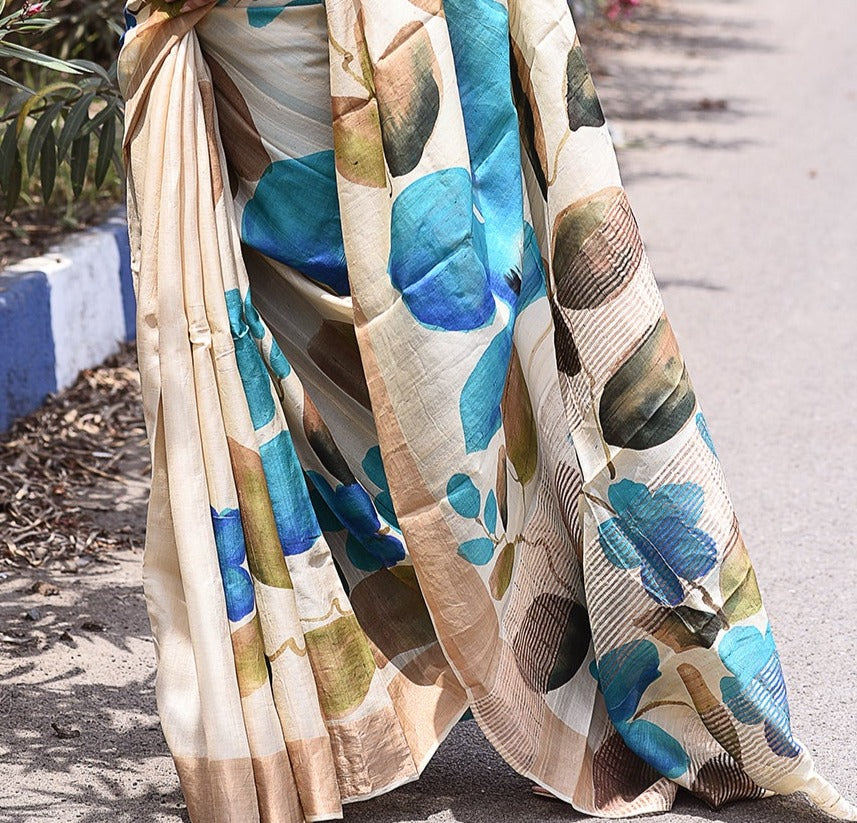 Handpainted Tussar Silk Saree-009