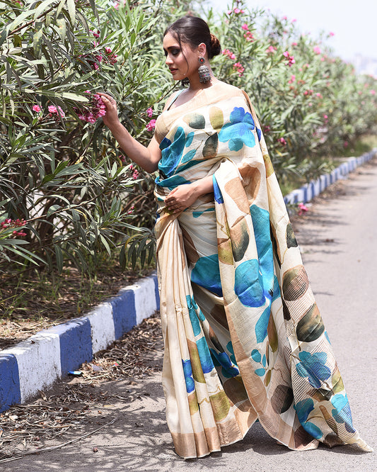 Handpainted Tussar Silk Saree-009