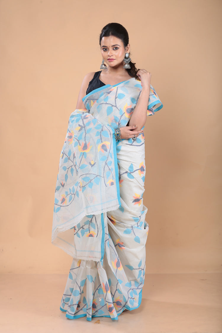 Muslin Jamdani Saree with Snow White-125