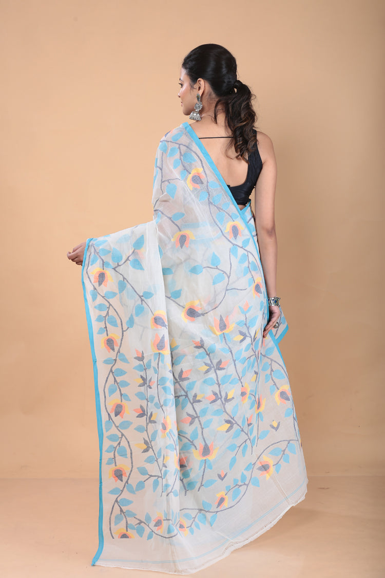 Muslin Jamdani Saree with Snow White-125