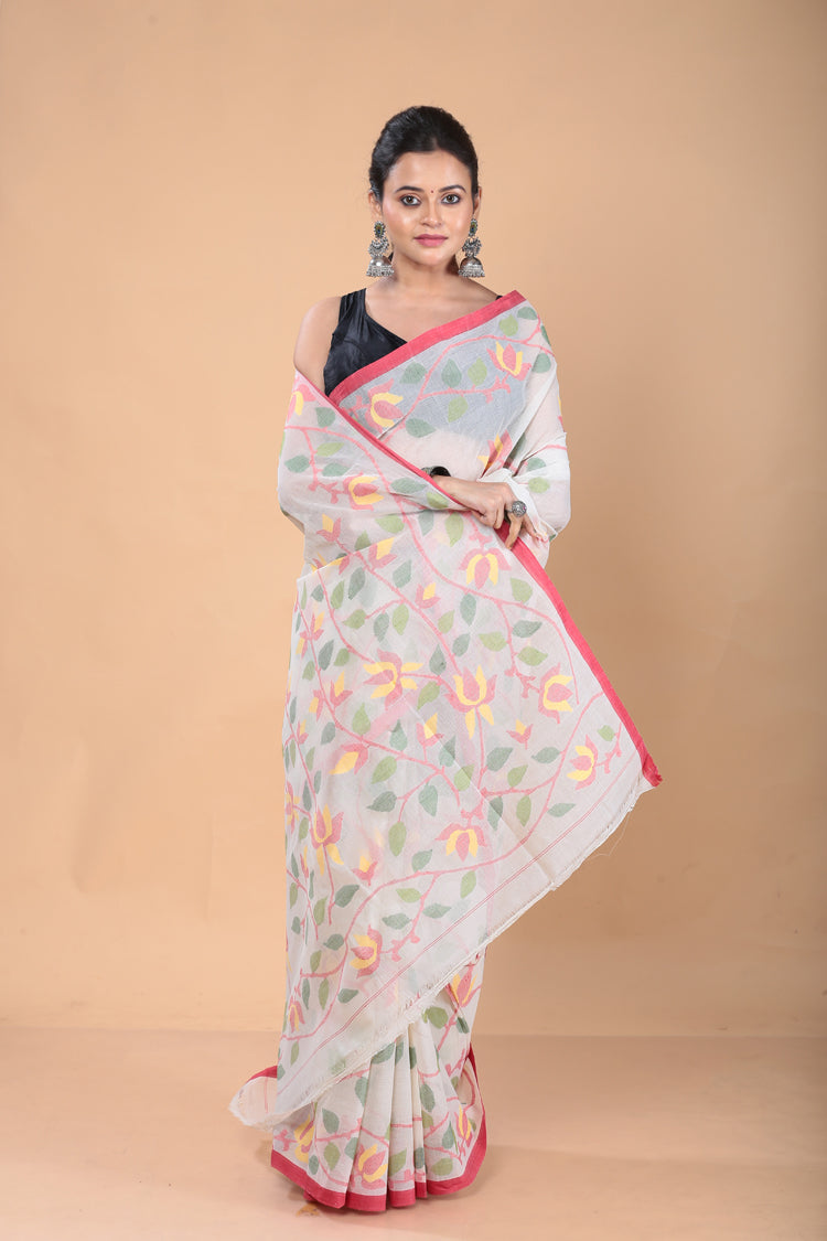 Muslin Jamdani Saree with Ivory White-123