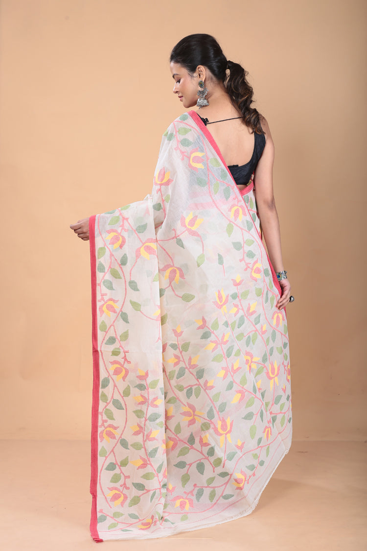 Muslin Jamdani Saree with Ivory White-123