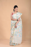 Blue and Yellow Leafs Muslin Jamdani Saree-104