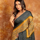 GREY YELLOW AJRAKH BANDHINI SAREE(Pre-Order) -002