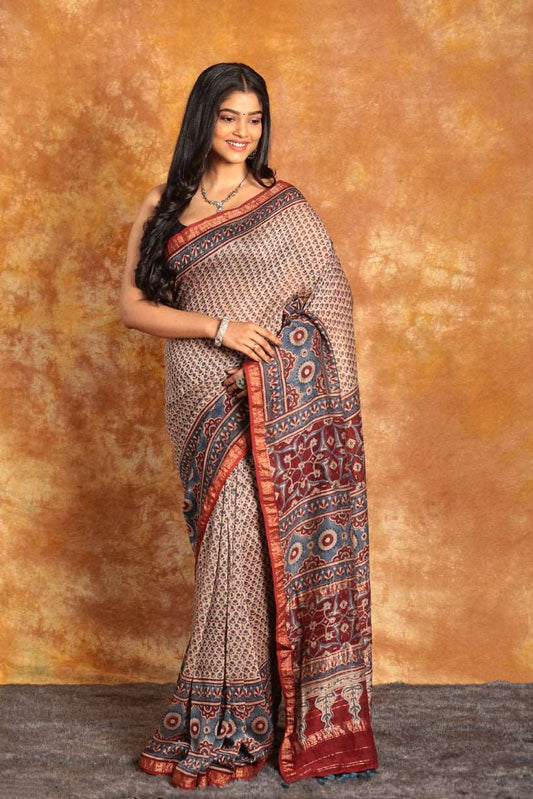 CHANDERI COTTON AJRAKH SAREE -006