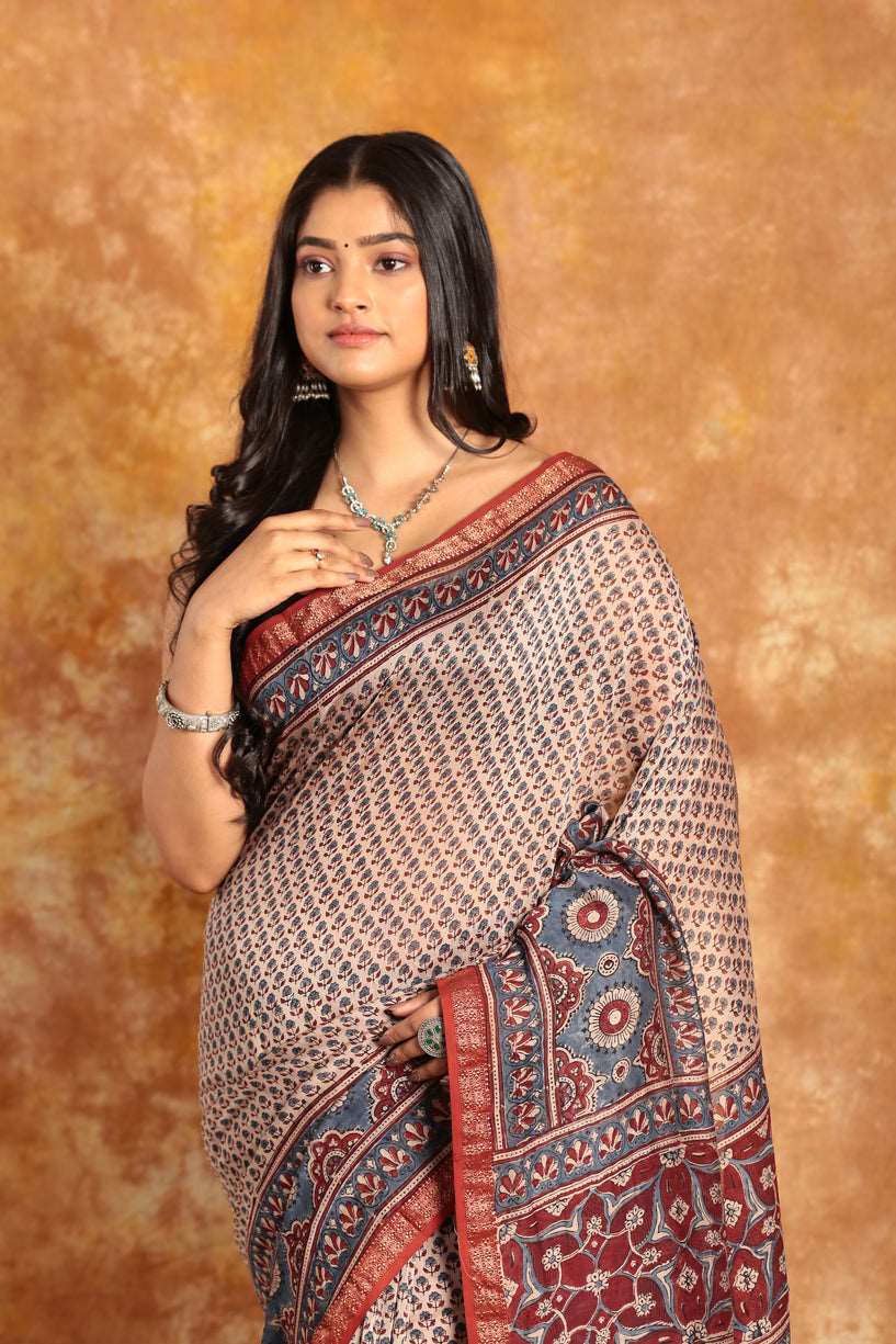 CHANDERI COTTON AJRAKH SAREE -006