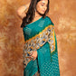 Teal Green Ajrakh Bandhini Saree(Pre-Order)-008