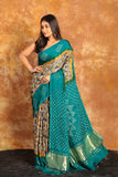 Teal Green Ajrakh Bandhini Saree(Pre-Order)-008