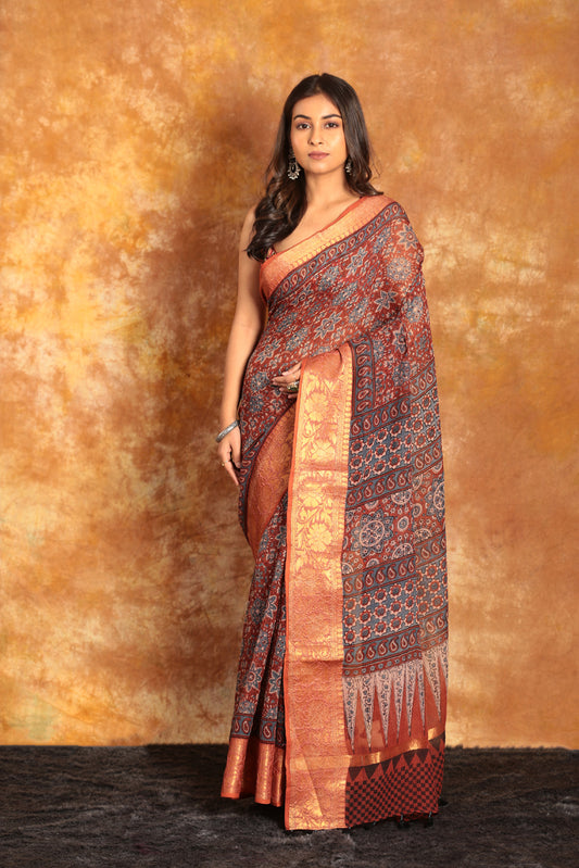 Exclusive Chanderi Ajrakh Saree-010