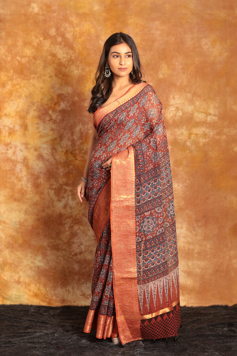 Exclusive Chanderi Ajrakh Saree-010