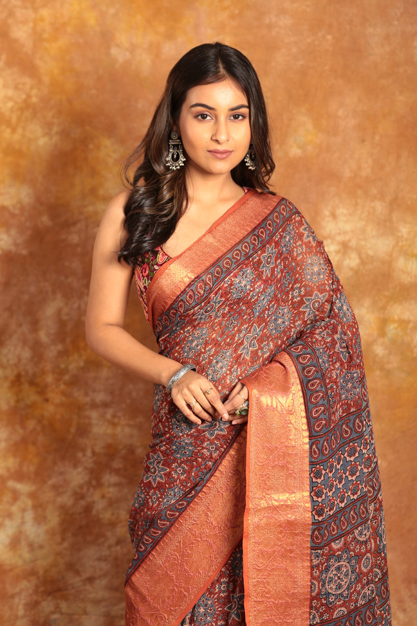 Exclusive Chanderi Ajrakh Saree-010